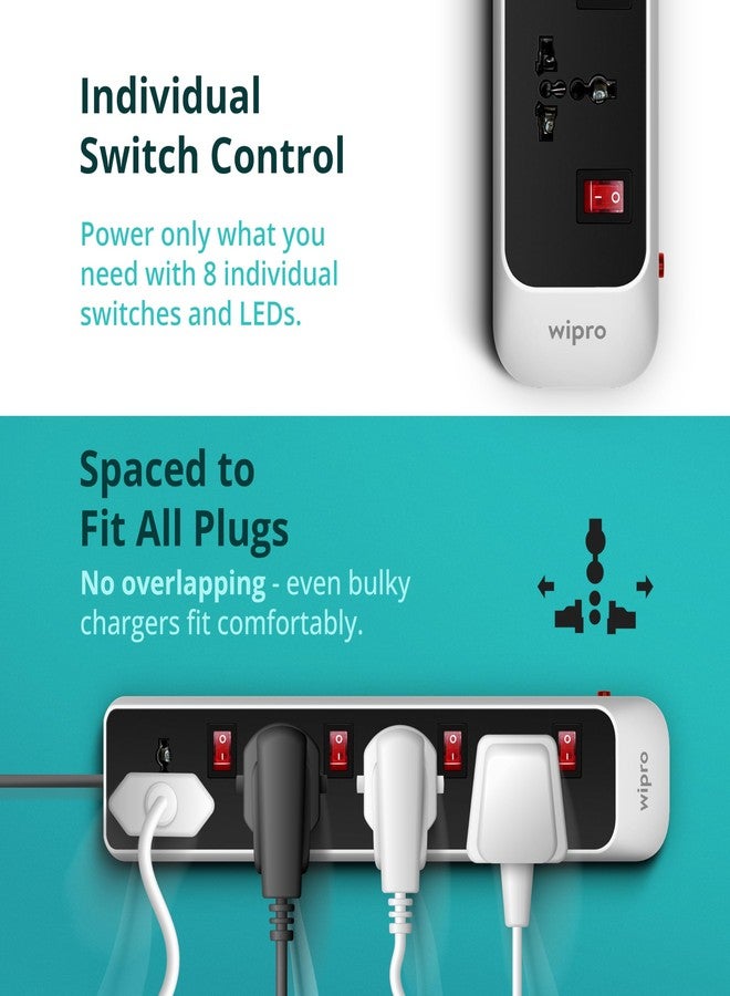 Wipro North West 4+4 Extension Cord with 2 mtr Cord Length | 4 Way Multi Socket Spike Guard | Individual Switch | Child safty | Auto Cutoff | Fire Resistant, Pack of 1 - Image 5